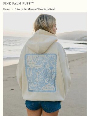 Pink Palm Puff "Live in the Moment" Sand Hoodie